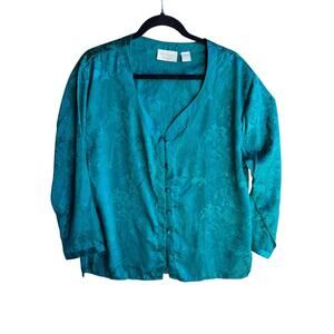 Victoria’s Secret Gold Label Green Satin Jacquard Pajama Top Button Front M